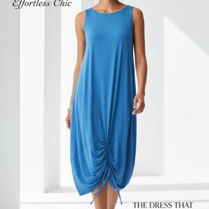 IC Collection Sleeveless Jersey Midi Balloon Dress Denim Blue Size Small New